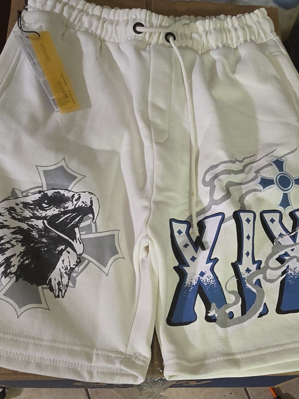 Reason White Graphic Eagle Drawstring Athletic Shorts